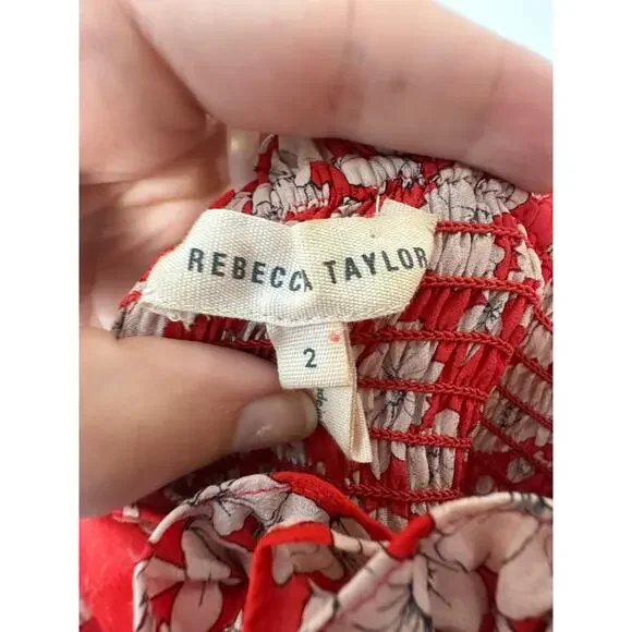 Rebecca Taylor 100% Silk Red Floral Dress Size 2 - Picture 9 of 10